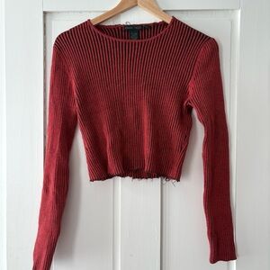 Nomadic Traders Red Knit Ribbed Cropped Sweater